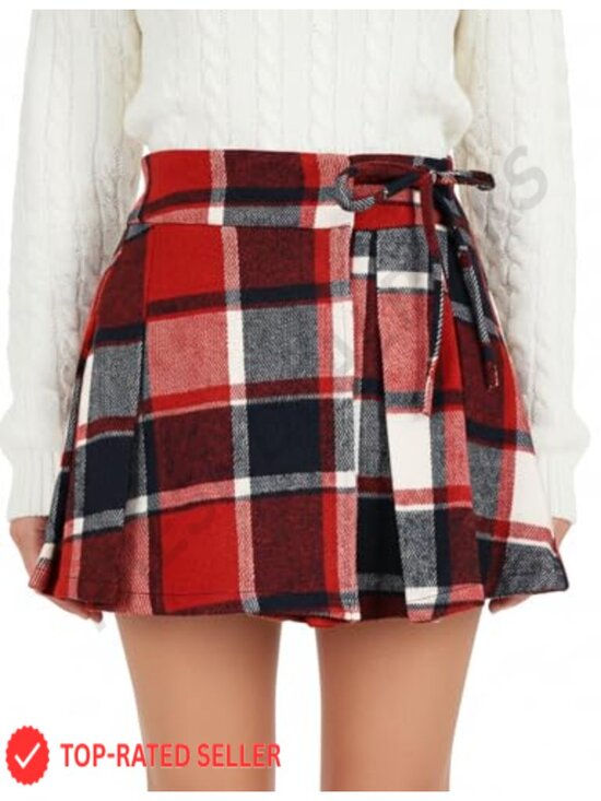 Dresses & Skirts - Women's Plaid Pleated Mini Skirt with Built-in Shorts, High Waist A-Line Skater